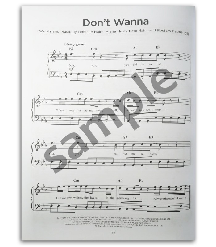 Photo of a sample from the Top Hits of 2020 Easy Piano's book