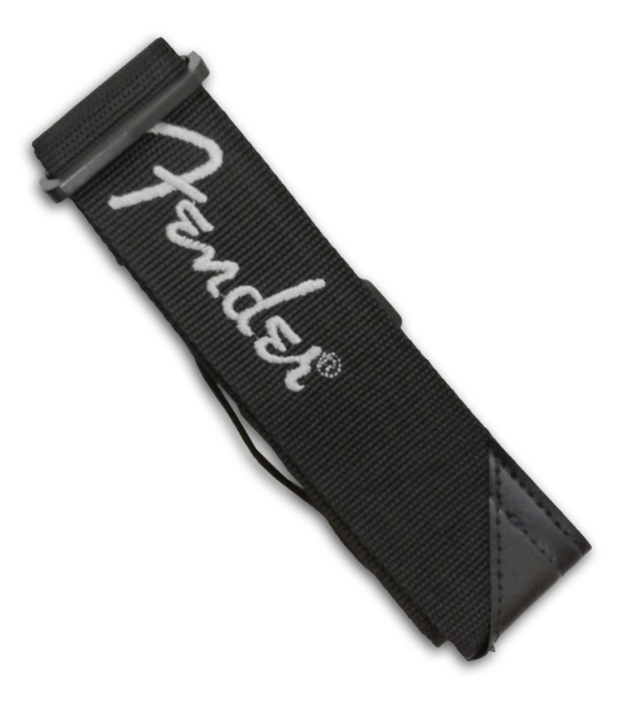 Photo detail of the logo of the Fender Guitar Strap