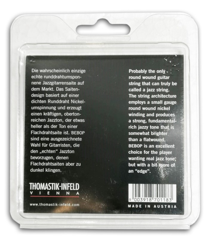 Photo of the Thomastik Electric Jazz Guitar String Set 011 BB-111 Bebop's package backcover