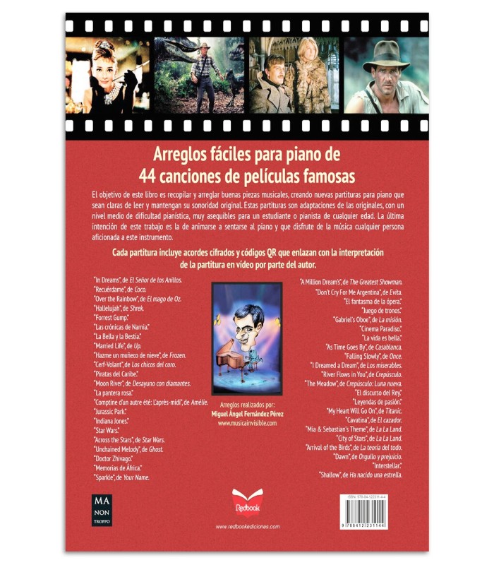 Foto de la contraportada del libro Música de Cine 44 Temas Arreglos Fáciles para Piano