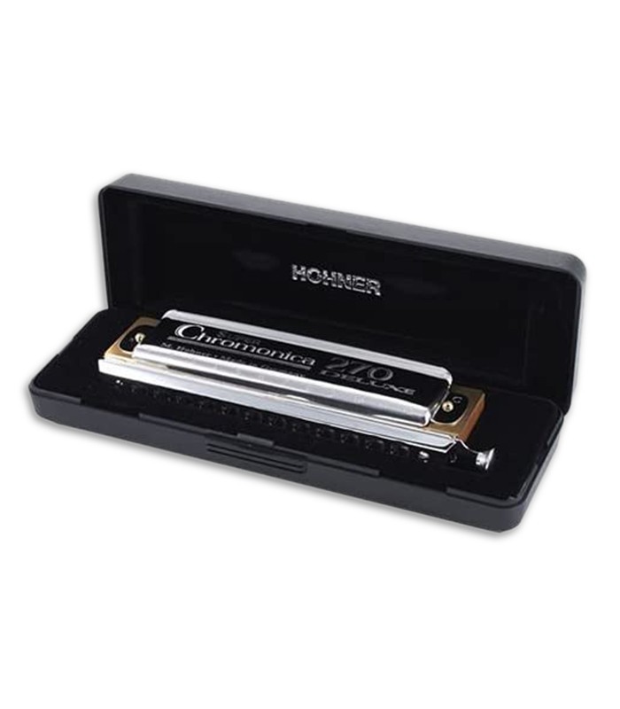 Foto da Harmónica Hohner modelo Cromática II 7540 48 Dó Deluxe no interior do estojo