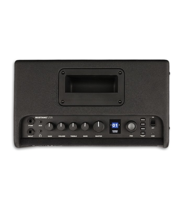 Foto de los controles del Amplificador Fender modelo Mustang LT25 para Guitarra