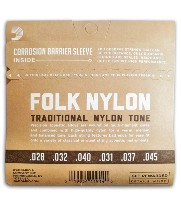 Foto de la contraportada del embalaje del Juego de Cuerdas Daddario EJ32C