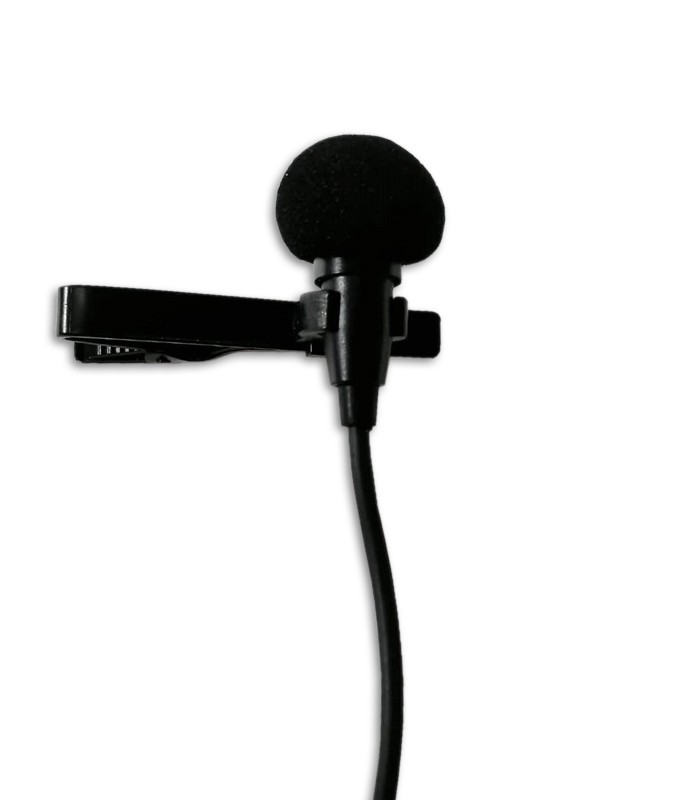 Foto do Microfone de Pinça Audio Technica modelo ATR3350X com o corta ventos
