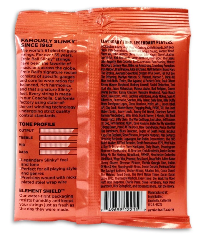 Foto de la contraportada del embalaje del Juego de Cuerdas Ernie Ball modelo 2215