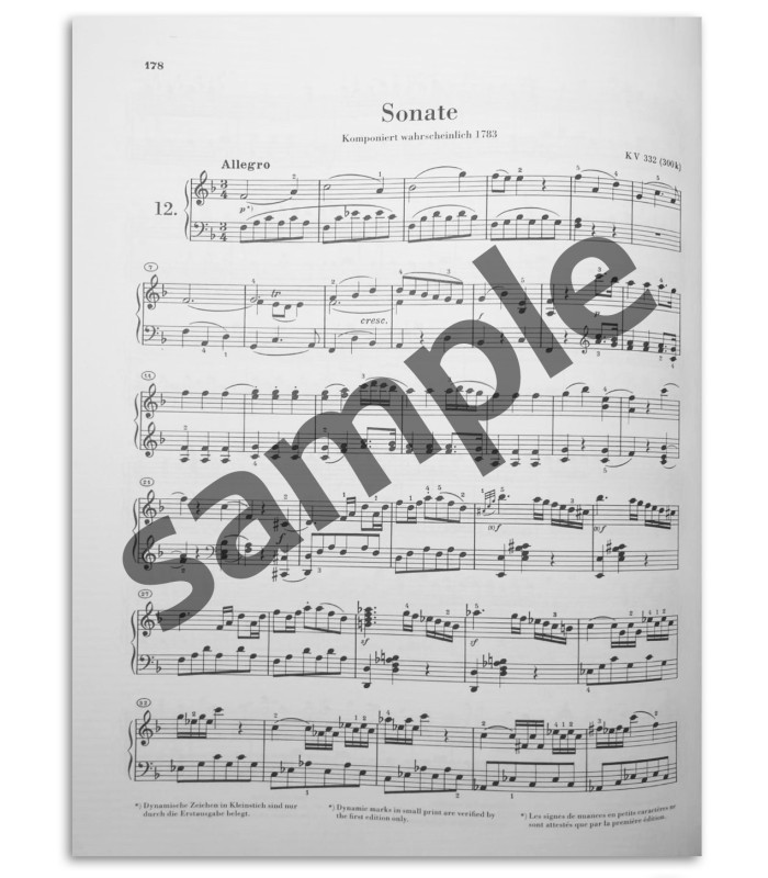 Photo of a sample from the Mozart Piano Sonatas Vol 2's book