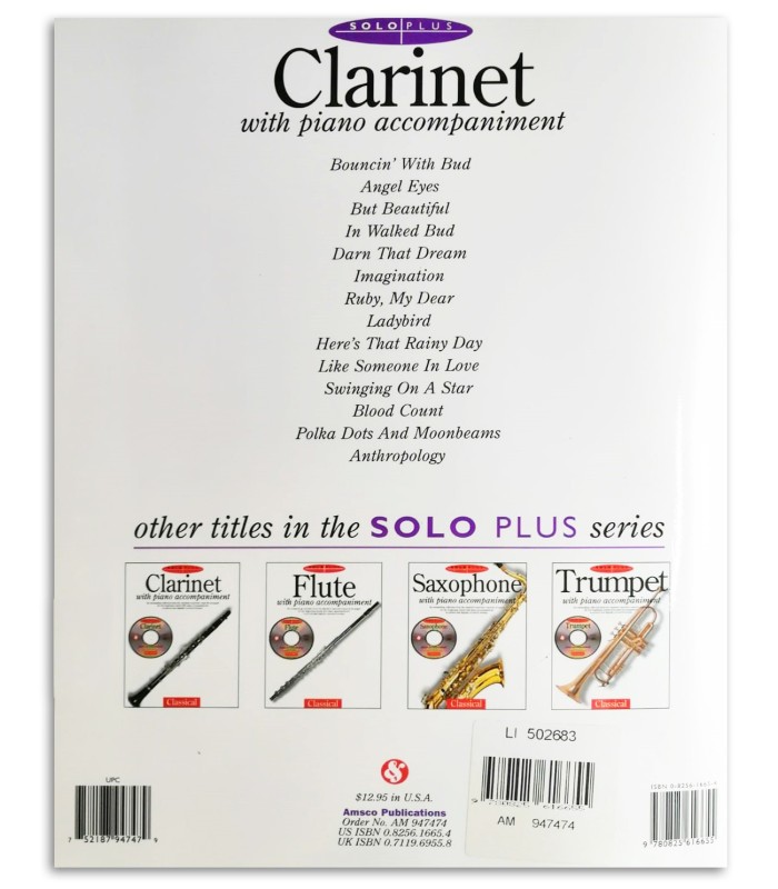 Foto da contracapa do livro Solo Plus Standards & Jazz Clarinet Livro/CD