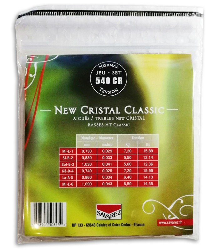 Photo of the String set Savarez 540 CR Guitarra Clássica New Crystal Classic's package backcover