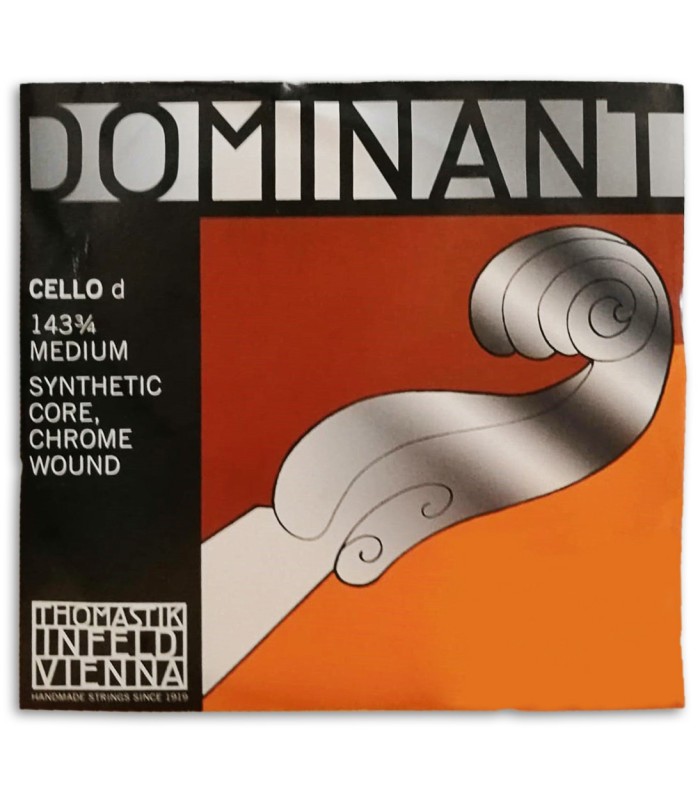Foto de la portada del embalaje de la Cuerda Thomastik Dominant 143 para Violoncello 3/4 2ª Ré