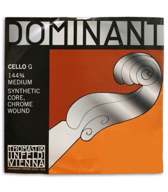 Foto da capa da embalagem da Corda Thomastik Dominant 144 para Violoncelo 3/4 3ª Sol
