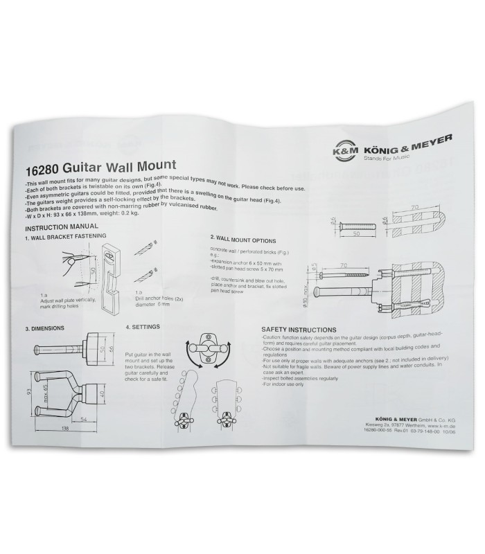 Photo of the Wall Stand Konig and Meyer model 16280's manual