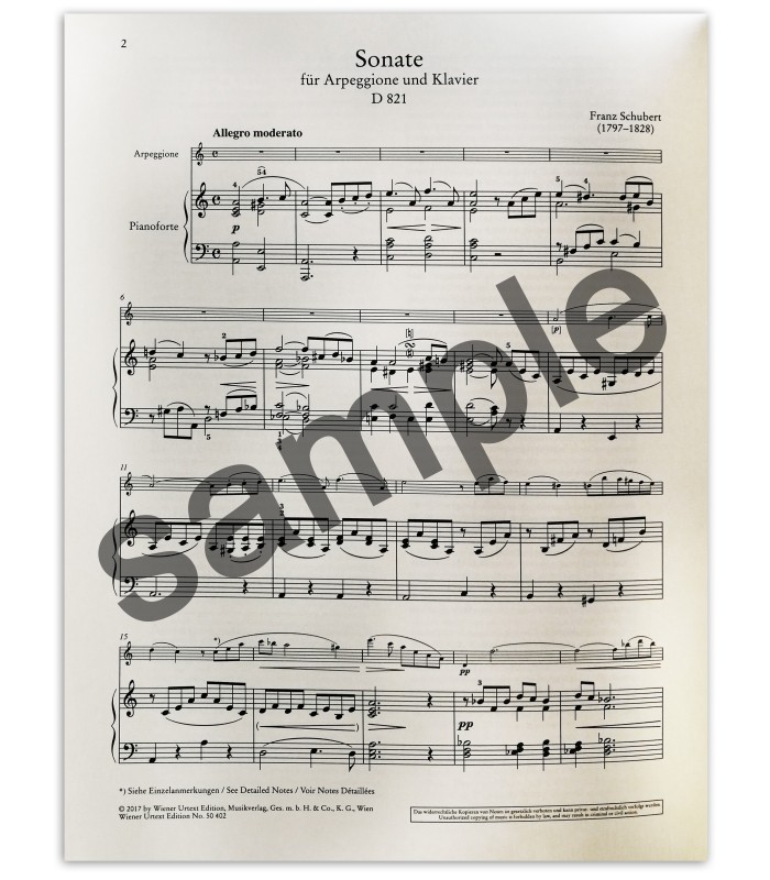 Foto de uma amostra do livro Schubert Sonate fur Arppegione und Klavier