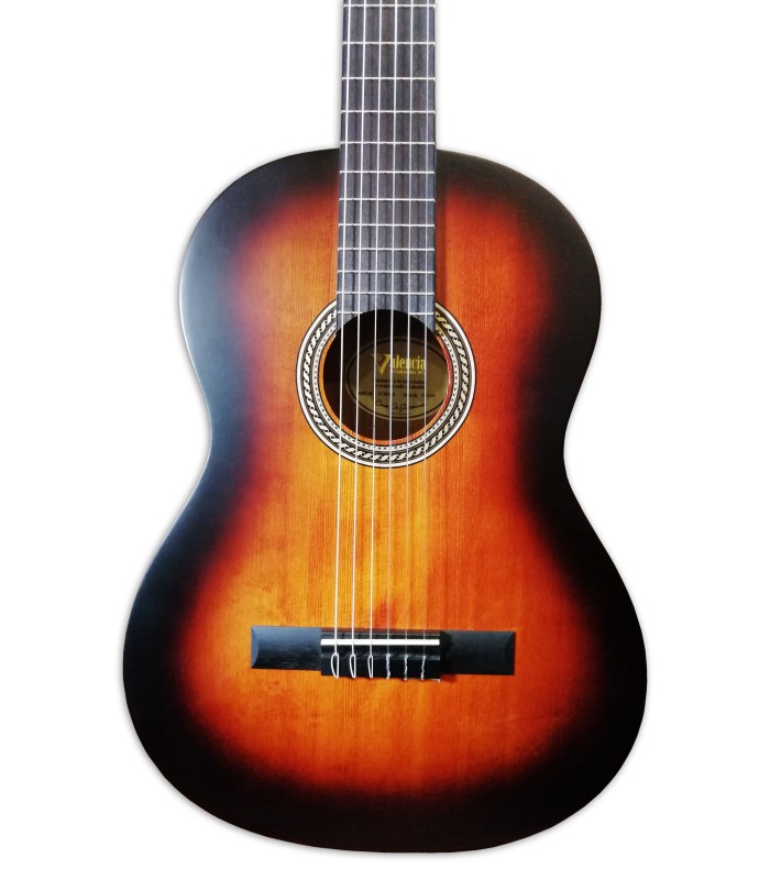 Foto do tampo da guitarra clássica Valencia modelo VC204 CBS sunburst mate