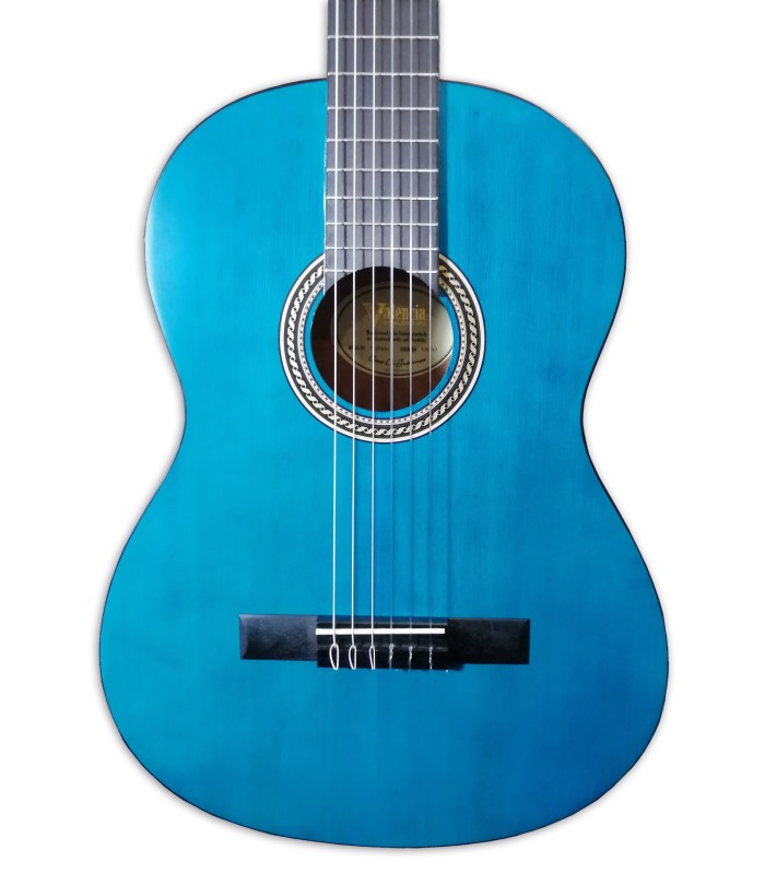 Photo of the classical guitar Valencia model VC204 TBU translucent blue's top