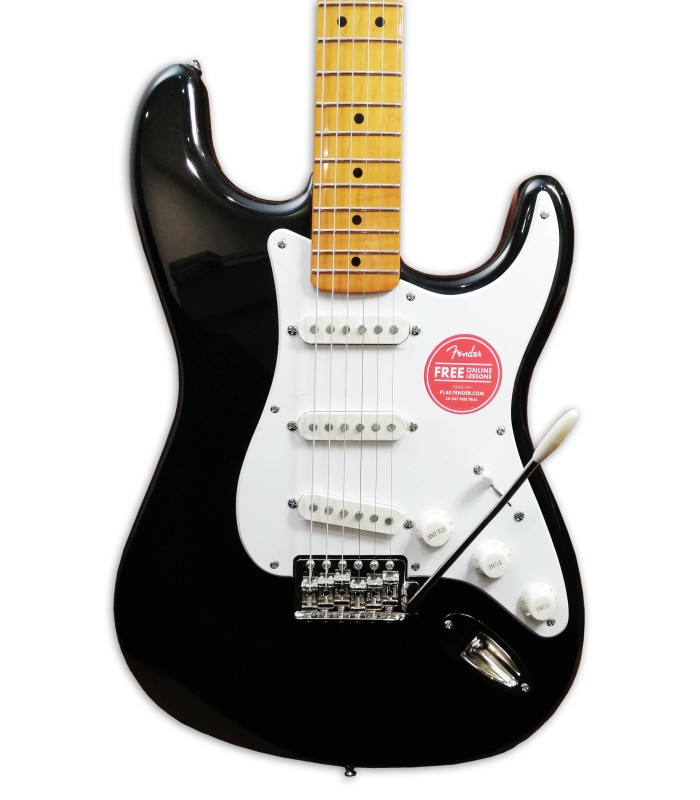 Foto do corpo da guitarra elétrica Fender Squier modelo Classic Vibe Strat 50S MN Black