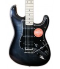 Foto do corpo e captadores da guitarra elétrica Fender Squier modelo Affinity Stratocaster FMT HSS MN BBST