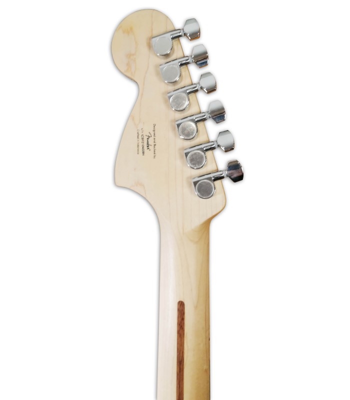 Foto del clavijero de la guitarra del pack Fender Squier modelo Aff Strat HSS LPB amplificador 15G accesorio