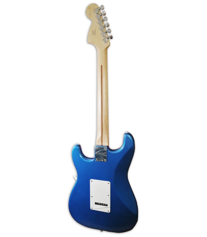 Foto das costas da guitarra do pack Fender Squier modelo Aff Strat HSS LPB amplificador 15G acessórios
