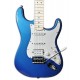 Foto do corpo e captadores da guitarra do pack Fender Squier modelo Aff Strat HSS LPB amplificador 15G acessórios