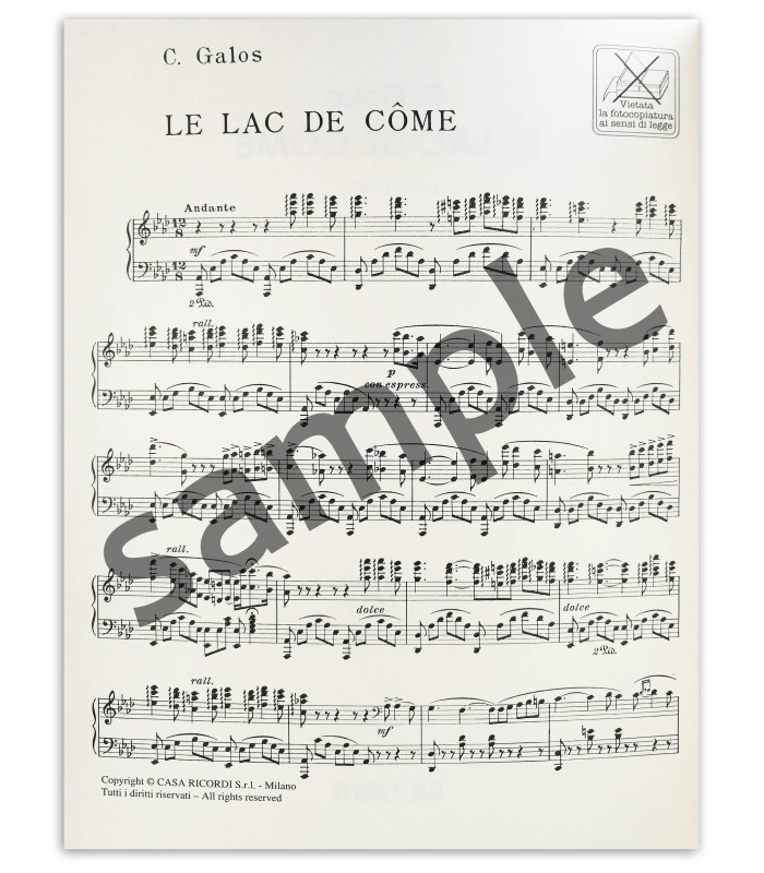 Foto de uma amostra do livro C. Galos Le Lac du Côme OP 24 para piano