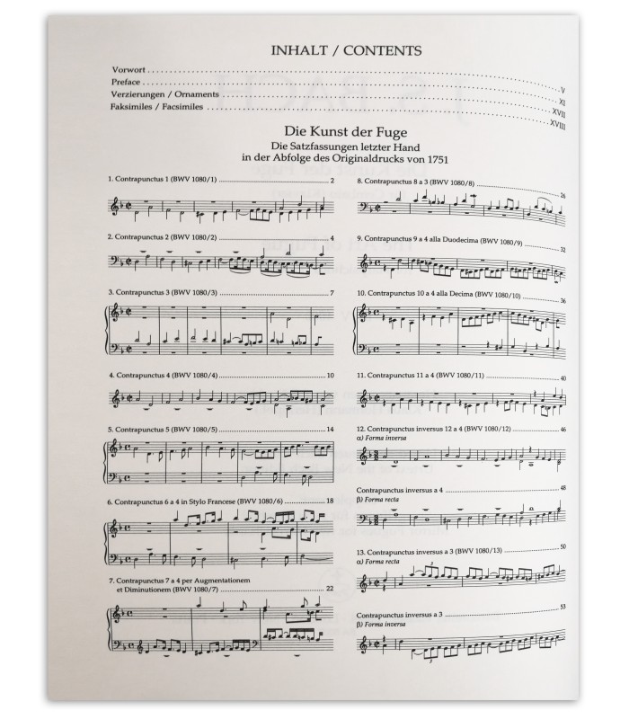 Índice do livro Bach the art of fugue BWV 1080