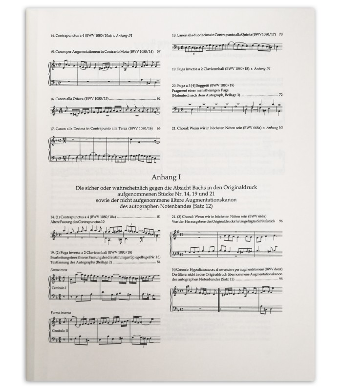 2ª página do índice do livro Bach the art of fugue BWV 1080