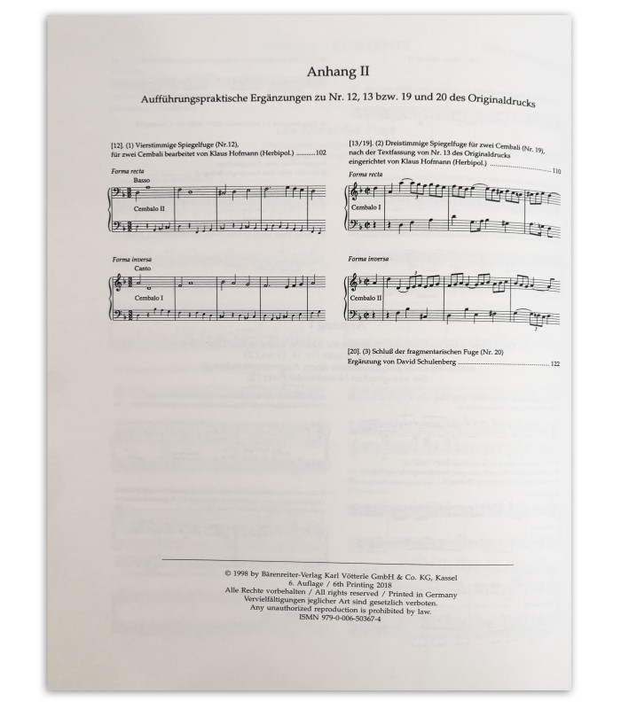 3ª página do índice do livro Bach the art of fugue BWV 1080