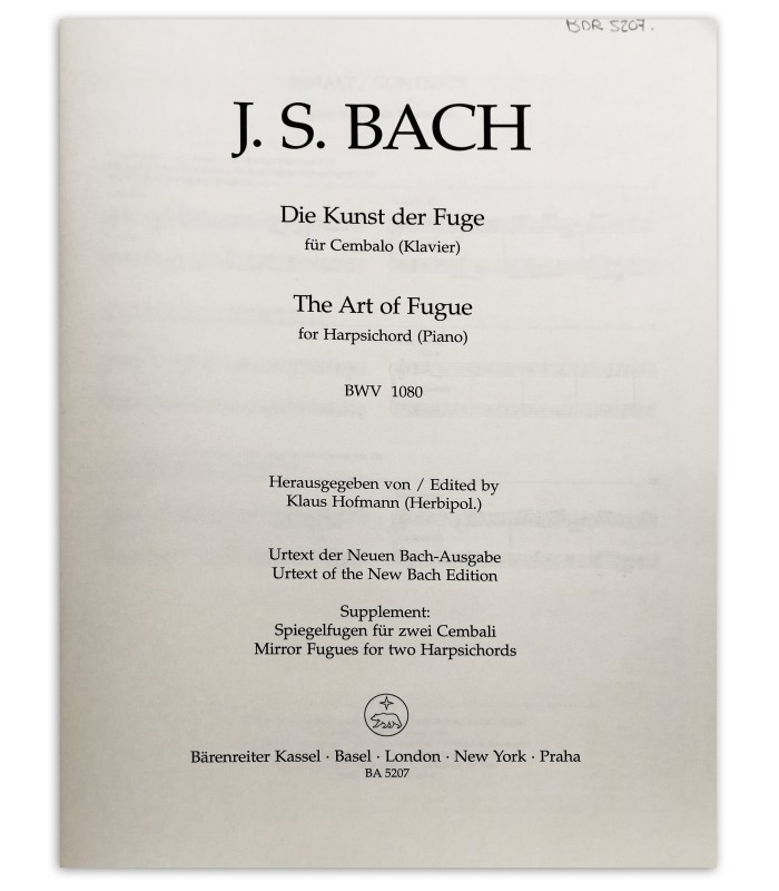 Capa do anexo do livro Bach the art of fugue BWV 1080