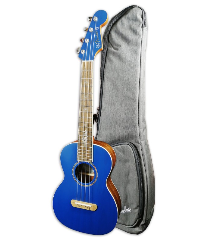Foto do ukulele tenor Fender modelo Dhani Harrisson SPHR Blue com saco