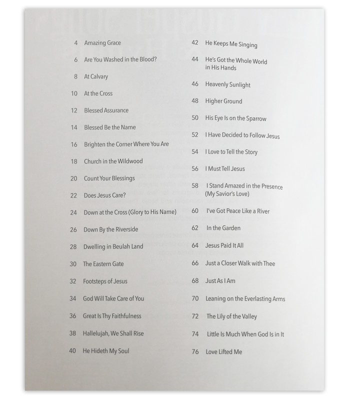 Table of contents of the book Gospel songs & hymns strum together