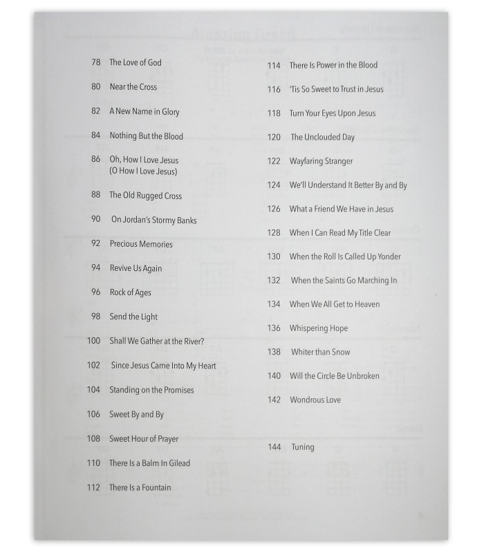 2nd page of the book Gospel songs & hymns strum together's table contents