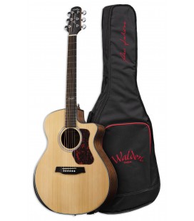 Foto da guitarra eletroacústica Walden modelo G570RCERVW Rui Veloso 40 anos com saco almofadado