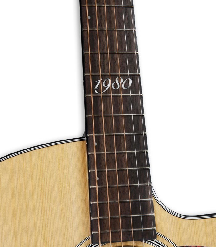 Fingerboard '1980' inlay on the electroacoustic guitar Walden model G570RCERVW Rui Veloso 40 years