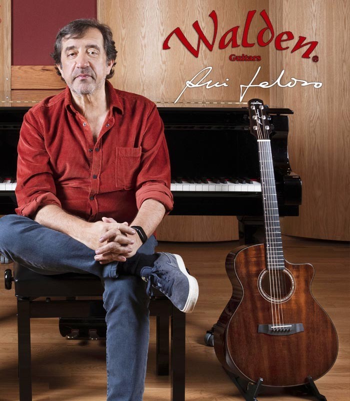 Photo of Rui Veloso with the electroacoustic guitar Walden model G1051RCERV40H Rui Veloso 40 years limited edition