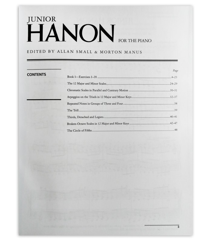 Junior Hanon book's table of contents