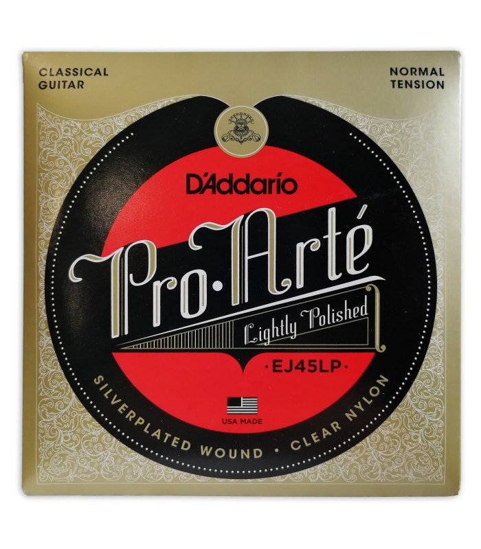 Foto da capa da embalagem do jogo de cordas Daddario modelo EJ45LP nylon lightly polished para guitarra clássica