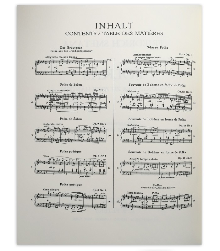 Índice do livro Smetana Polkas Peters