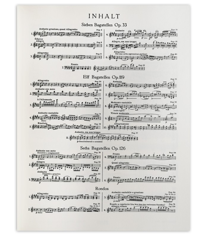 Beethoven Piano Pieces Vol 1 Peters's book table of contents