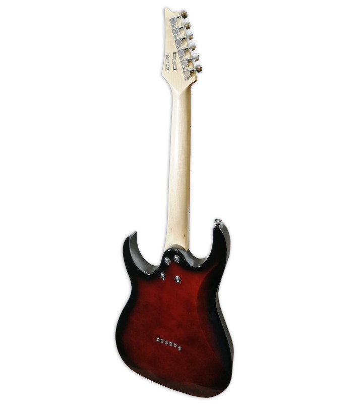 Back of the electric guitar Ibanez model GRGM21M WNS Walnut Sunburst