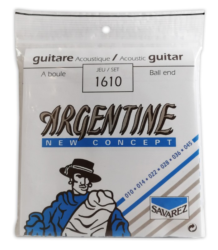 Foto de la portada del embalaje del juego de cuerdas Savarez Argentine modelo 1610 extra light 010-045W