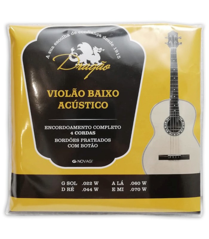 Foto de la portada del embalaje del juego de cuerdas Dragão modelo 034 nilón para bajo acústico afinación violín