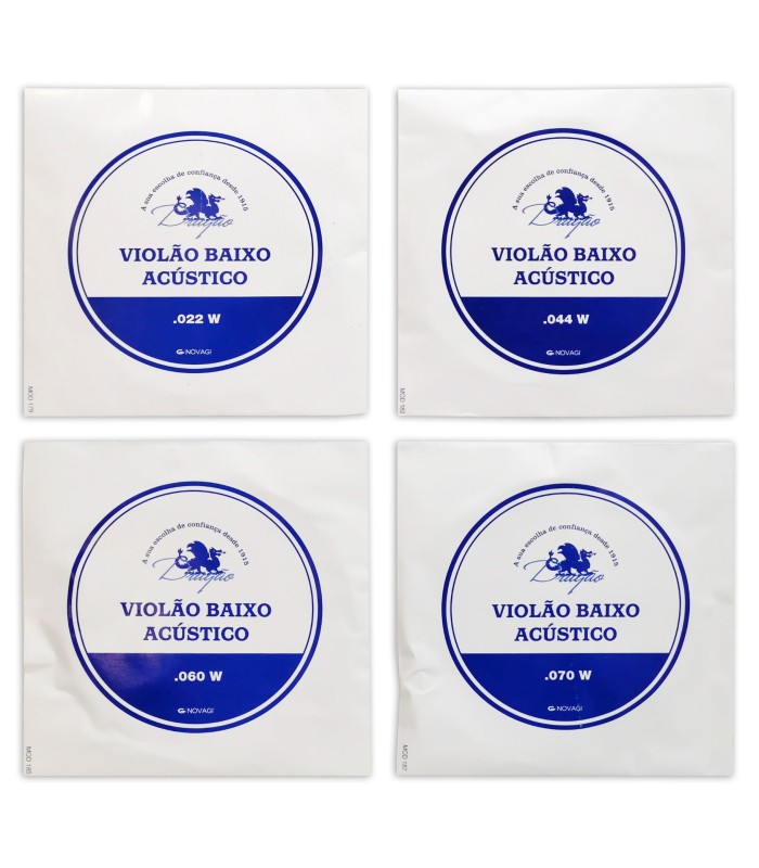 Individual string packages from the Dragão bass guitar string set model 034 in nylon for violin tuning