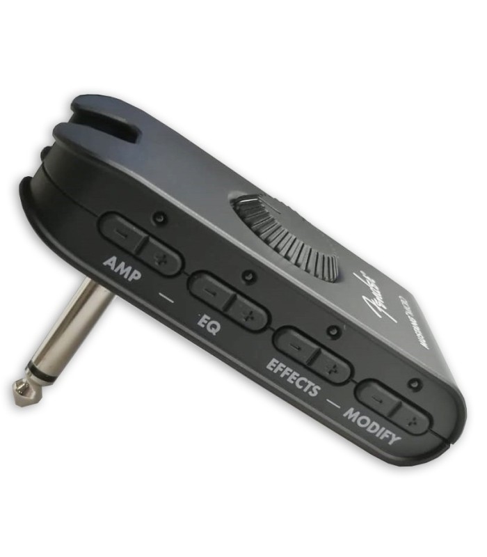 Detail of the controls of the amplifier Fender model Mustang Micro Guitar Headphone Amp