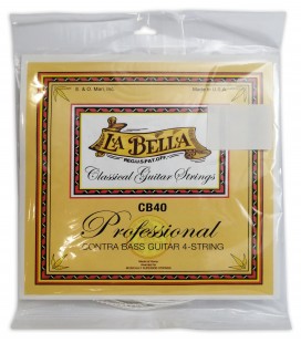 Foto da capa da embalagem do jogo de cordas LaBella modelo CB40-BE com bola para guitarra baixo acústico