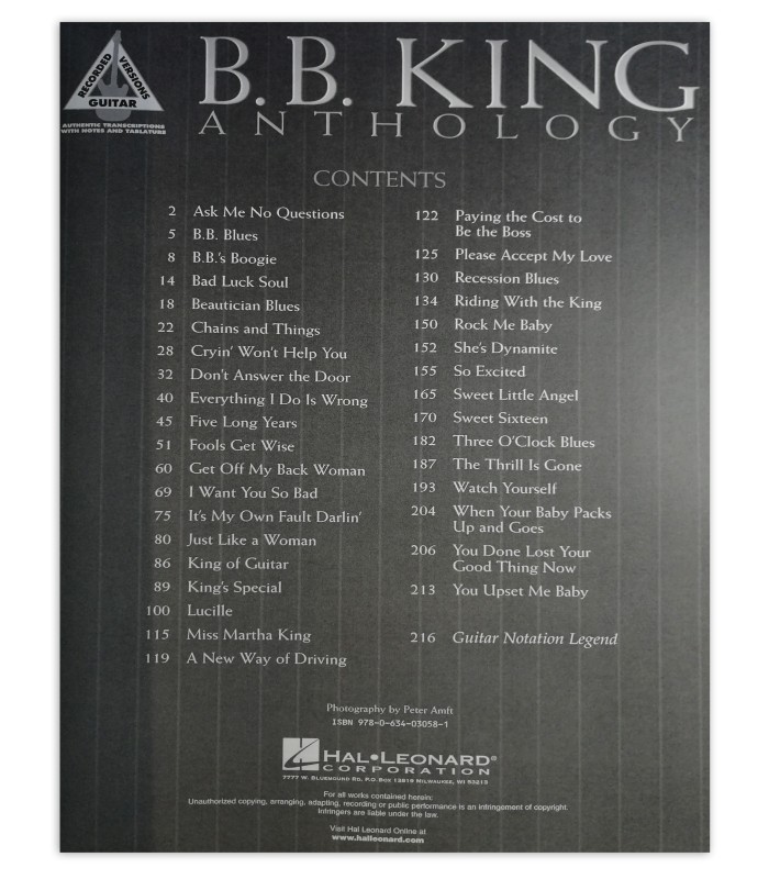 Índice del libro BB King Anthology HL