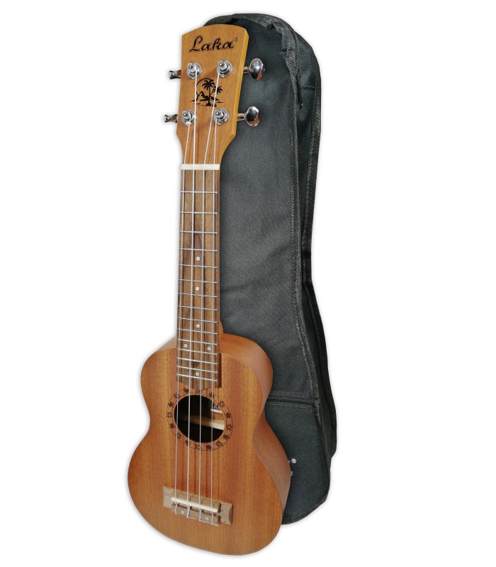 Foto del ukulele soprano Laka modelo VUS 10 sapele con la funda