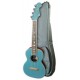 Foto do ukulele tenor Fender modelo Dhani Harrisson Turquoise com o saco
