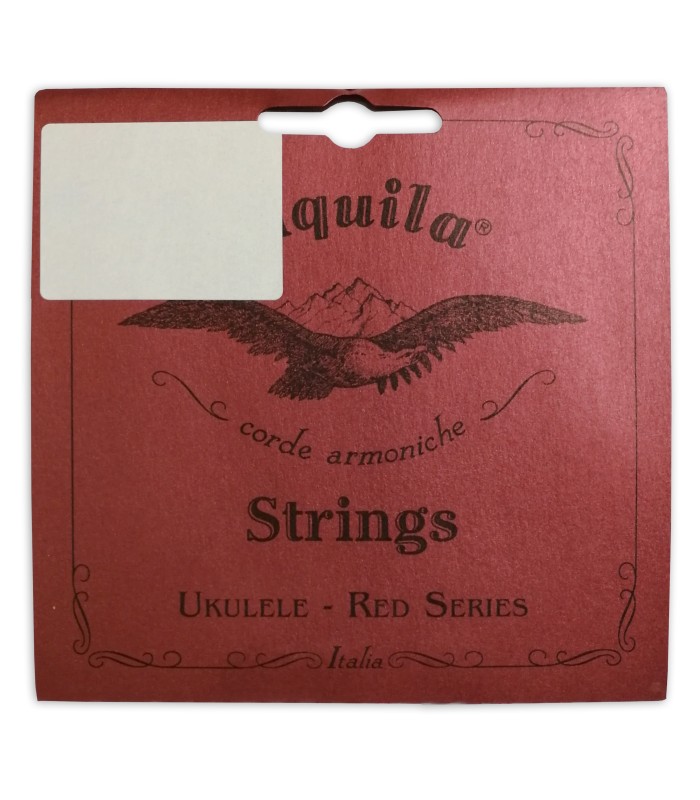 Foto de la portada del embalaje del juego de cuerdas Aquila modelo 83U Red Series para ukelele soprano