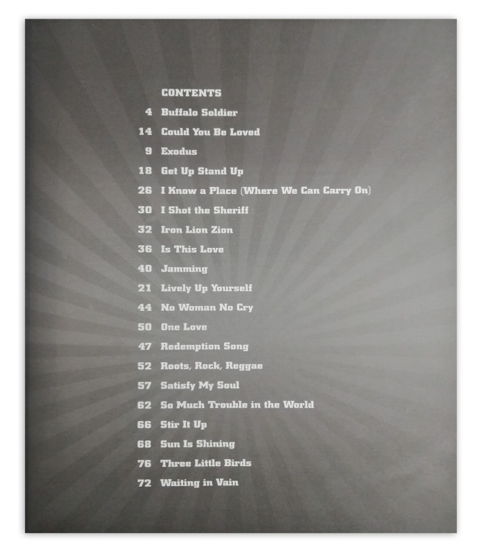 Bob Marley for Ukulele's book table of contents