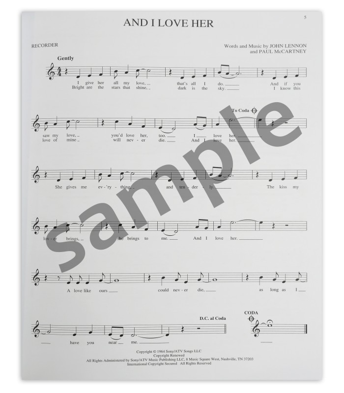 The Beatles for Recorder's book sample